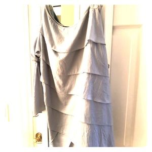 Silver silk one shoulder dress